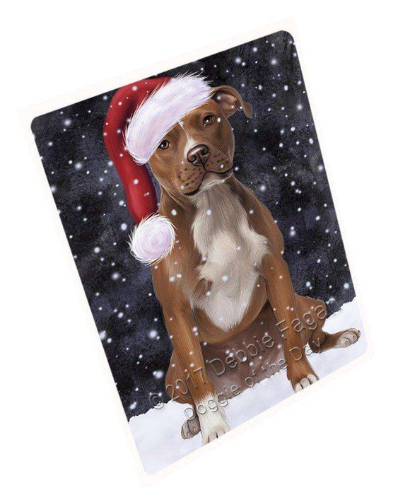 Let It Snow Christmas Holiday Pit Bull Dog Wearing Santa Hat Magnet Mini (3.5" x 2") D044