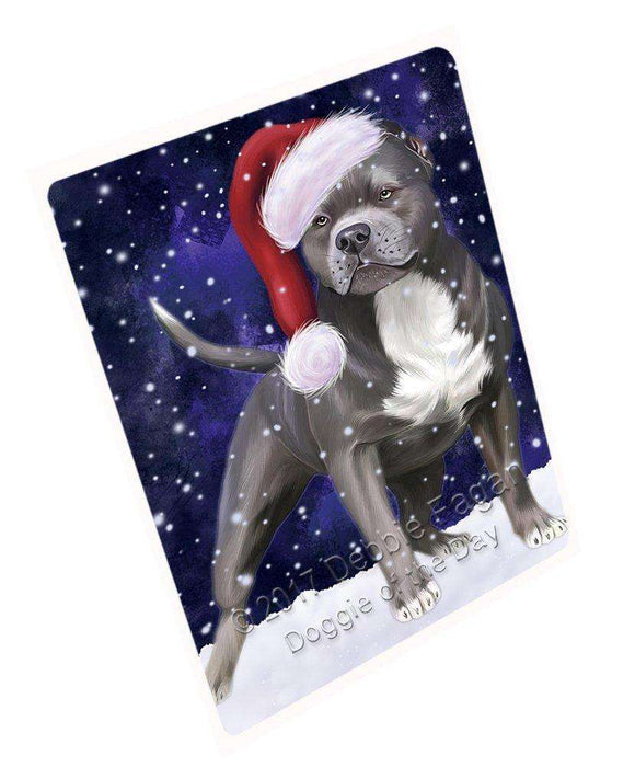 Let It Snow Christmas Holiday Pit Bull Dog Wearing Santa Hat Magnet Mini (3.5" x 2") D047