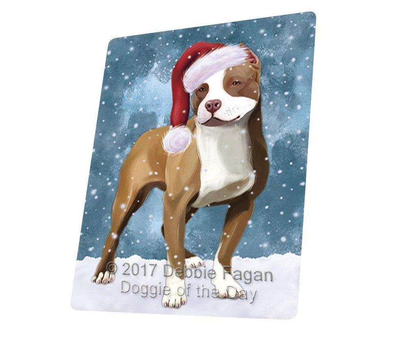 Let It Snow Christmas Holiday Pit Bull Dog Wearing Santa Hat Magnet Mini (3.5" x 2") D245