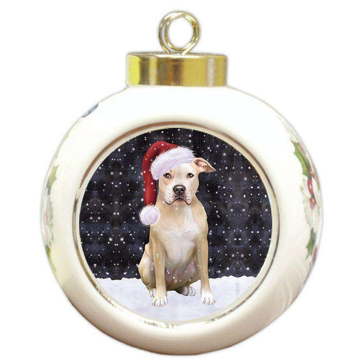 Let it Snow Christmas Holiday Pit Bull Dog Wearing Santa Hat Round Ball Ornament D218