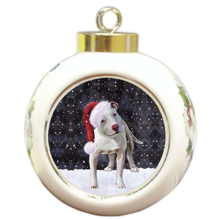 Let it Snow Christmas Holiday Pit Bull Dog Wearing Santa Hat Round Ball Ornament D219