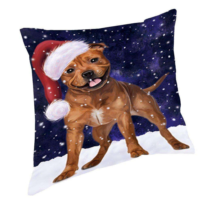 Let it Snow Christmas Holiday Pit Bull Dog Wearing Santa Hat Throw Pillow D375