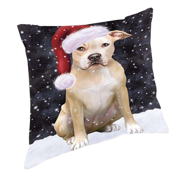 Let it Snow Christmas Holiday Pit Bull Dog Wearing Santa Hat Throw Pillow D376