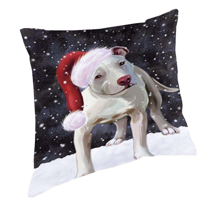 Let it Snow Christmas Holiday Pit Bull Dog Wearing Santa Hat Throw Pillow D377