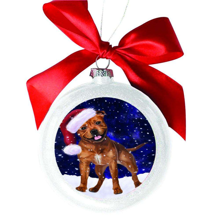Let it Snow Christmas Holiday Pit Bull Dog White Round Ball Christmas Ornament WBSOR48642