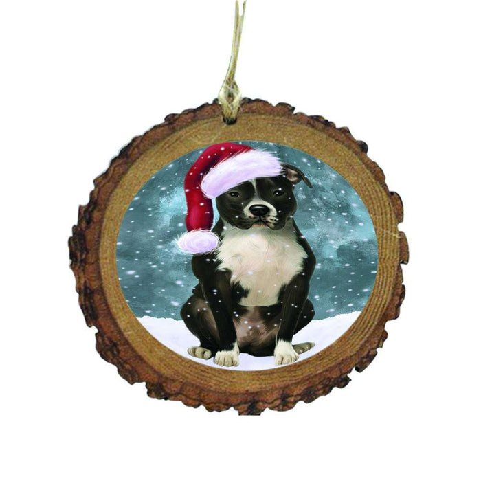 Let it Snow Christmas Holiday Pit Bull Dog Wooden Christmas Ornament WOR48645
