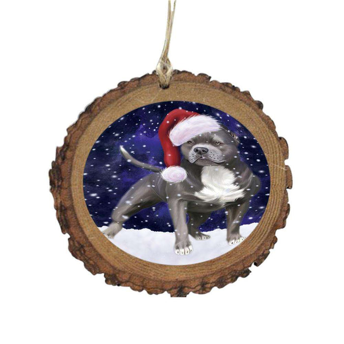 Let it Snow Christmas Holiday Pit Bull Dog Wooden Christmas Ornament WOR48651