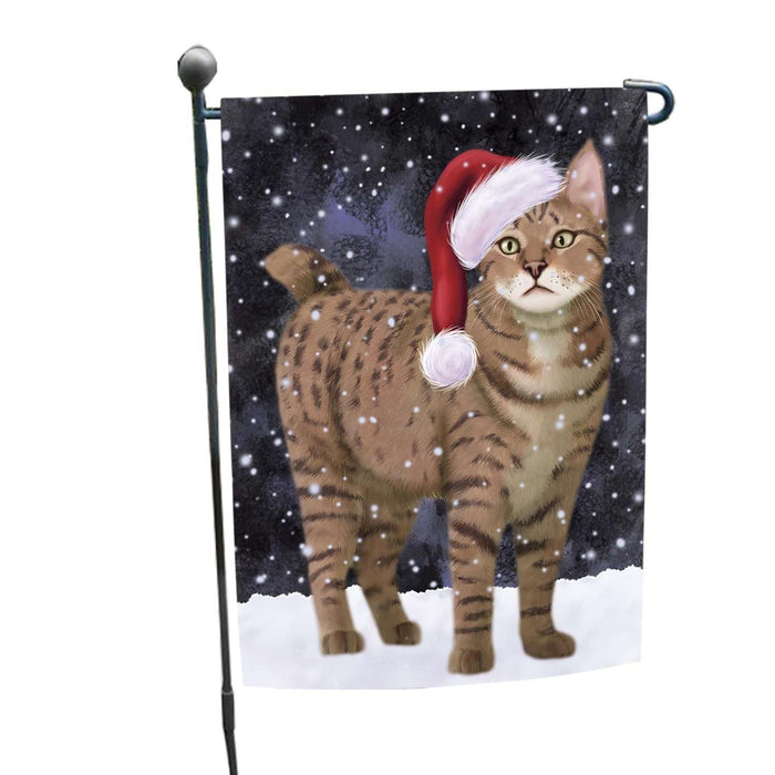 Let it Snow Christmas Holiday Pixie Bob Cat Wearing Santa Hat Garden Flag FLG048
