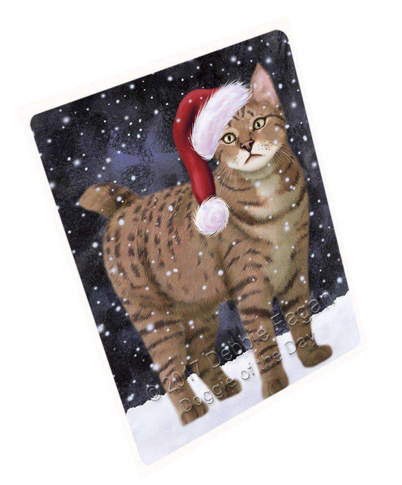 Let It Snow Christmas Holiday Pixie Bob Cat Wearing Santa Hat Magnet Mini (3.5" x 2") D048