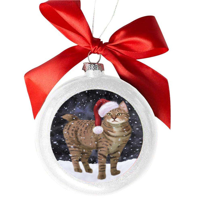 Let it Snow Christmas Holiday Pixie Bob Cat White Round Ball Christmas Ornament WBSOR48652