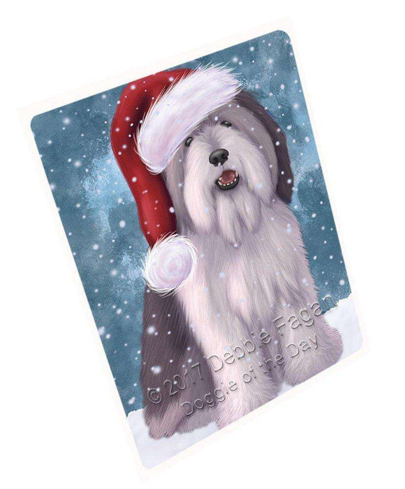 Let it Snow Christmas Holiday Polish Lowland Sheepdog Dog Wearing Santa Hat Art Portrait Print Woven Throw Sherpa Plush Fleece Blanket D049
