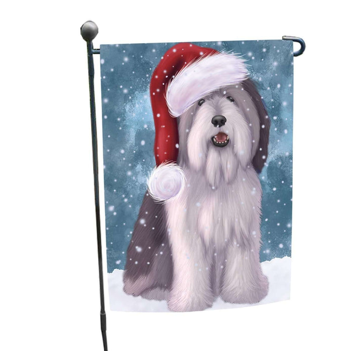 Let it Snow Christmas Holiday Polish Lowland Sheepdog Wearing Santa Hat Garden Flag FLG049