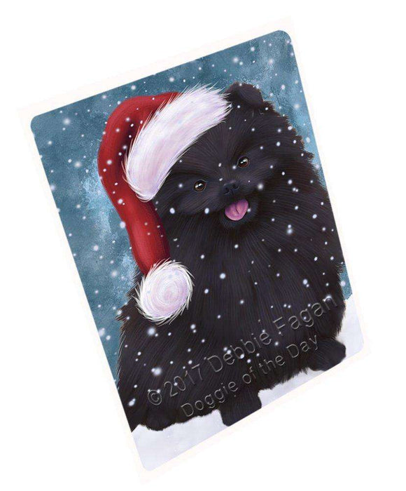 Let it Snow Christmas Holiday Pomeranian Black Dog Wearing Santa Hat Art Portrait Print Woven Throw Sherpa Plush Fleece Blanket D052