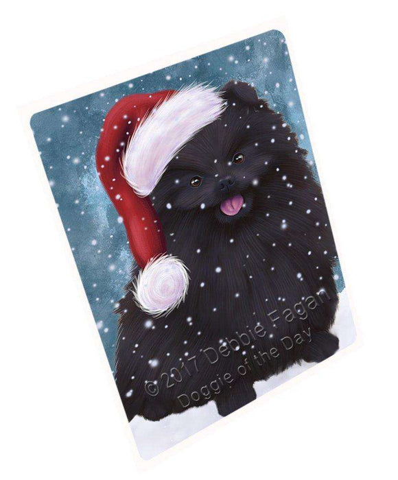 Let it Snow Christmas Holiday Pomeranian Black Dog Wearing Santa Hat Large Refrigerator / Dishwasher Magnet D052