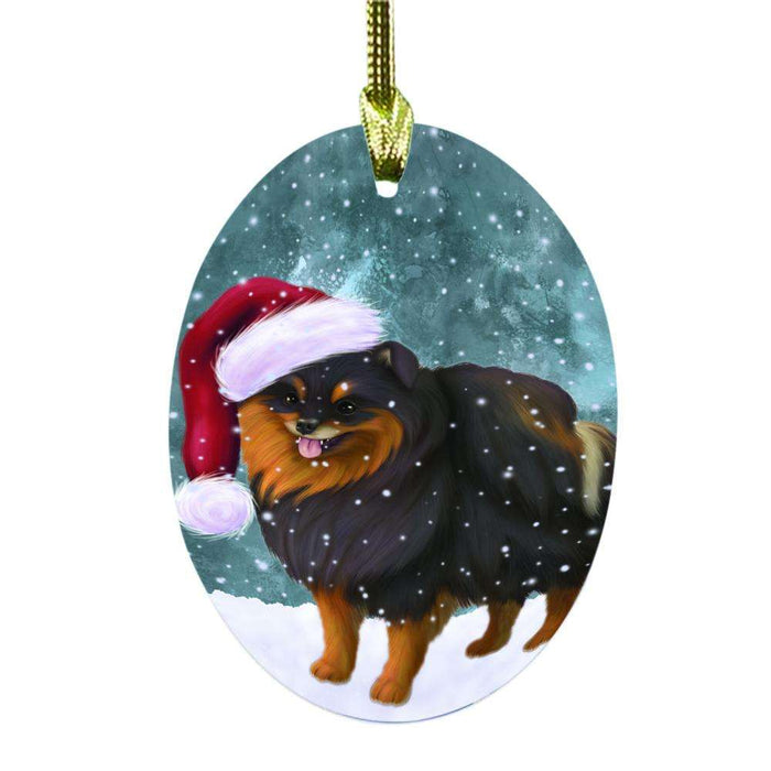Let it Snow Christmas Holiday Pomeranian Dog Oval Glass Christmas Ornament OGOR48658