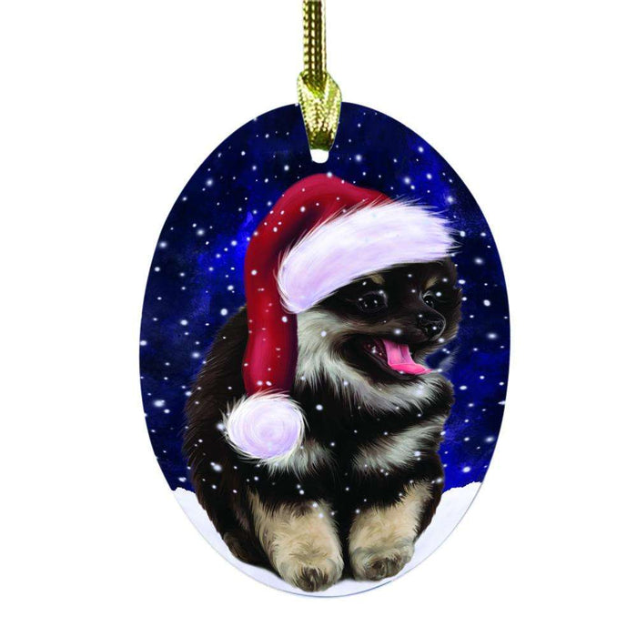 Let it Snow Christmas Holiday Pomeranian Dog Oval Glass Christmas Ornament OGOR48659