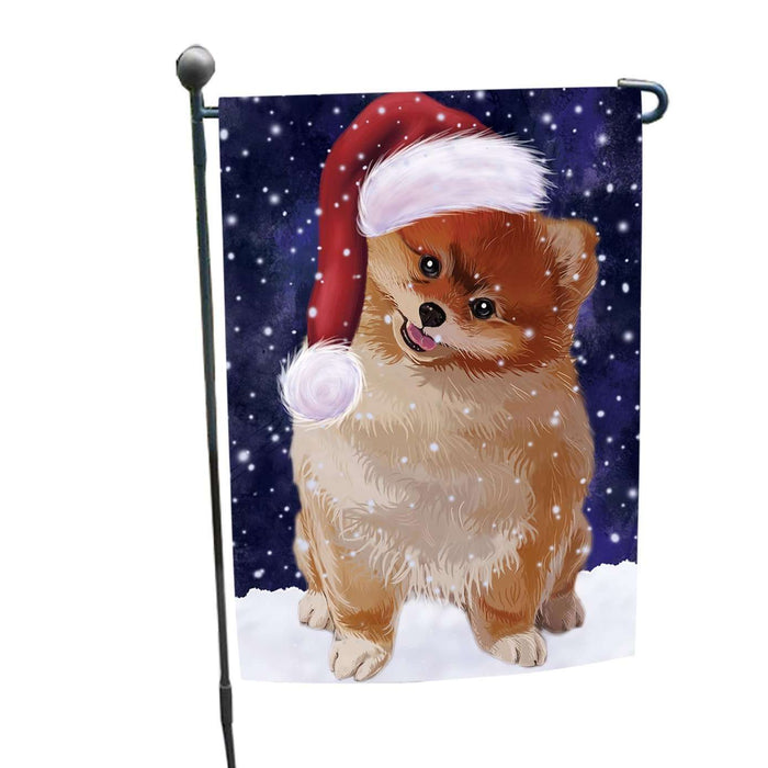 Let it Snow Christmas Holiday Pomeranian Dog Wearing Santa Hat Garden Flag FLG050