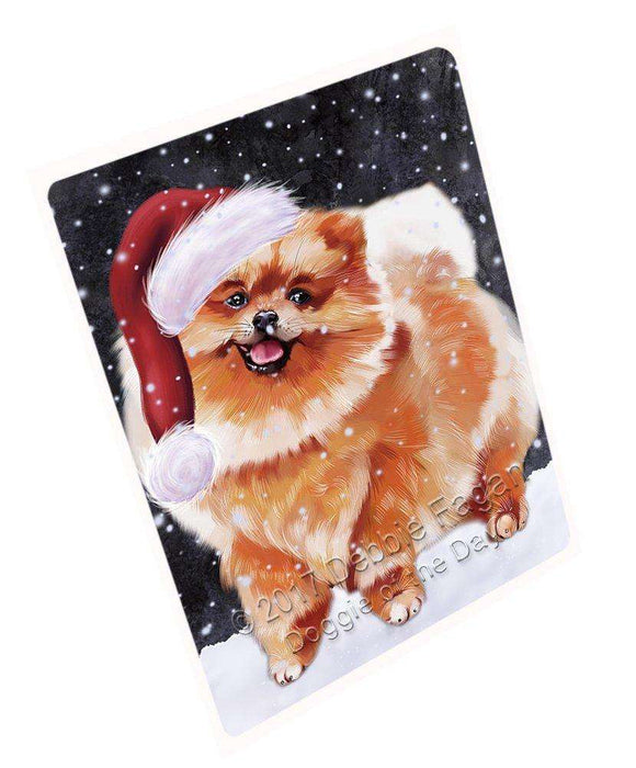 Let it Snow Christmas Holiday Pomeranian Dog Wearing Santa Hat Large Refrigerator / Dishwasher Magnet D050