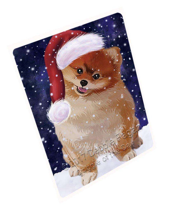 Let it Snow Christmas Holiday Pomeranian Dog Wearing Santa Hat Large Refrigerator / Dishwasher Magnet D051