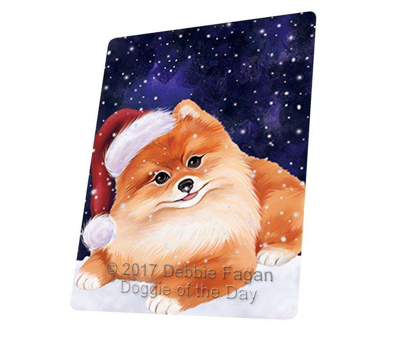 Let it Snow Christmas Holiday Pomeranian Dog Wearing Santa Hat Tempered Cutting Board