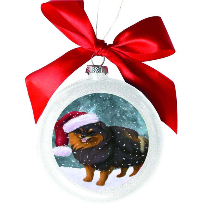 Let it Snow Christmas Holiday Pomeranian Dog White Round Ball Christmas Ornament WBSOR48658