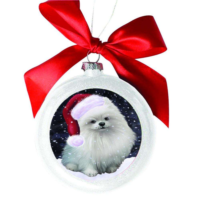 Let it Snow Christmas Holiday Pomeranian Dog White Round Ball Christmas Ornament WBSOR48660