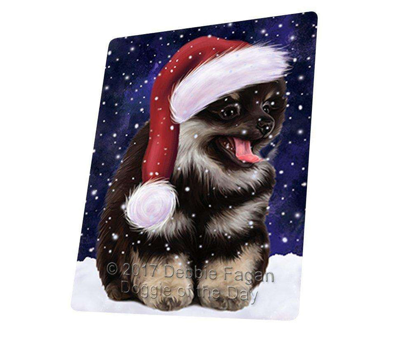 Let it Snow Christmas Holiday Pomeranian Spitz Dog Wearing Santa Hat Art Portrait Print Woven Throw Sherpa Plush Fleece Blanket D015