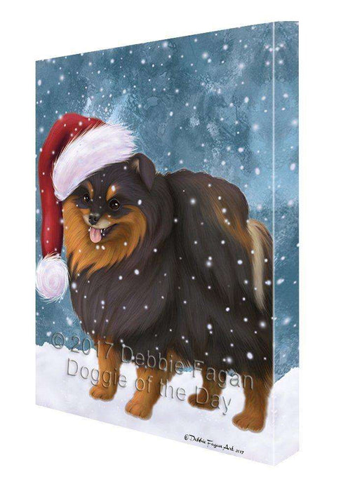 Let it Snow Christmas Holiday Pomeranian Spitz Dog Wearing Santa Hat Canvas Wall Art