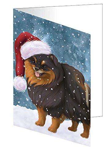 Let it Snow Christmas Holiday Pomeranian Spitz Dog Wearing Santa Hat Handmade Artwork Assorted Pets Greeting Cards and Note Cards with Envelopes for All Occasions and Holiday Seasons D328