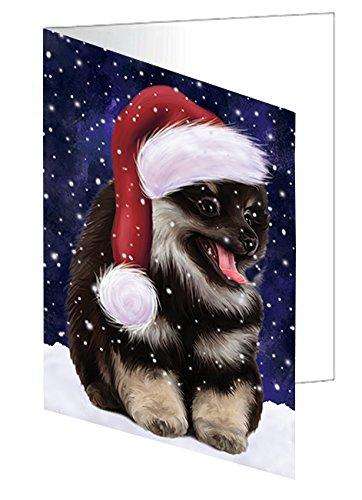 Let it Snow Christmas Holiday Pomeranian Spitz Dog Wearing Santa Hat Handmade Artwork Assorted Pets Greeting Cards and Note Cards with Envelopes for All Occasions and Holiday Seasons D329