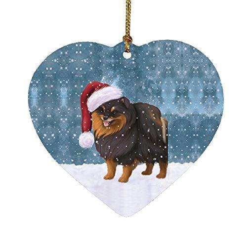 Let it Snow Christmas Holiday Pomeranian Spitz Dog Wearing Santa Hat Heart Ornament D222