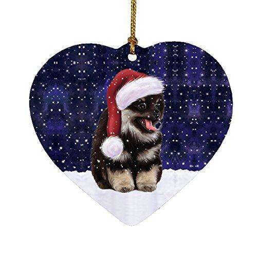 Let it Snow Christmas Holiday Pomeranian Spitz Dog Wearing Santa Hat Heart Ornament D223