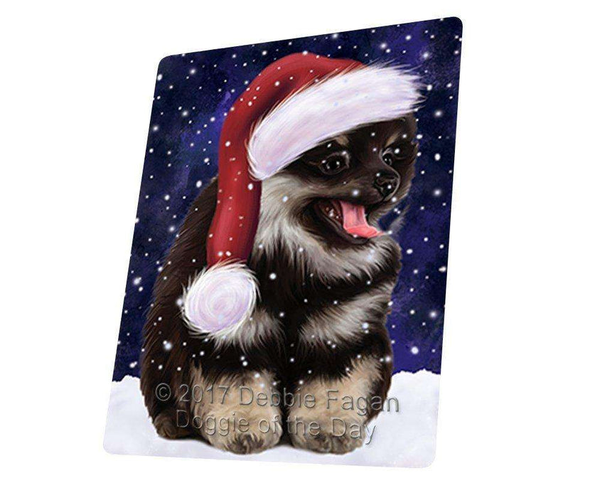 Let it Snow Christmas Holiday Pomeranian Spitz Dog Wearing Santa Hat Large Refrigerator / Dishwasher Magnet D015