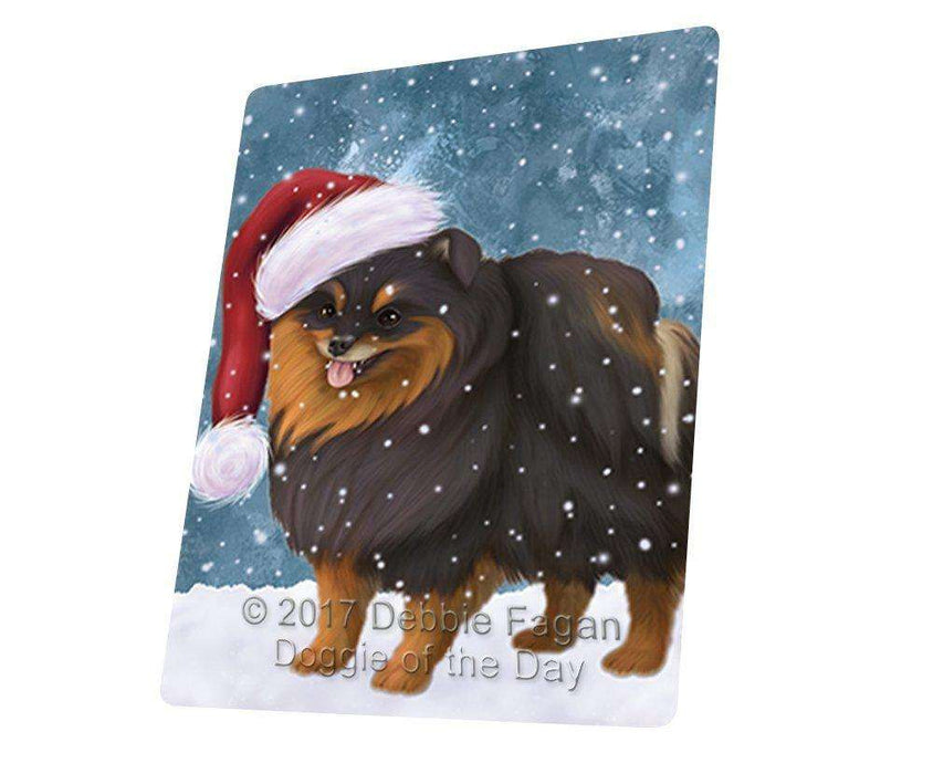 Let It Snow Christmas Holiday Pomeranian Spitz Dog Wearing Santa Hat Magnet Mini (3.5" x 2")
