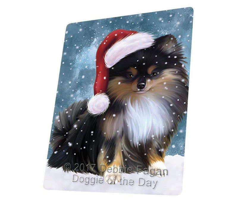 Let it Snow Christmas Holiday Pomeranians Dog Wearing Santa Hat Art Portrait Print Woven Throw Sherpa Plush Fleece Blanket