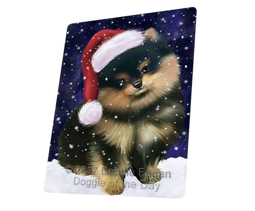 Let it Snow Christmas Holiday Pomeranians Dog Wearing Santa Hat Art Portrait Print Woven Throw Sherpa Plush Fleece Blanket