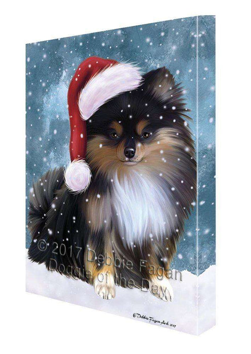 Let it Snow Christmas Holiday Pomeranians Dog Wearing Santa Hat Canvas Wall Art