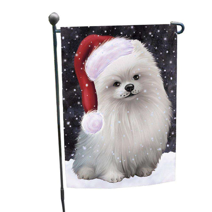 Let it Snow Christmas Holiday Pomeranians Dog Wearing Santa Hat Garden Flag