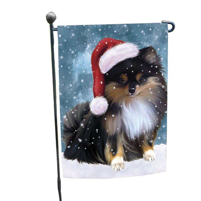 Let it Snow Christmas Holiday Pomeranians Dog Wearing Santa Hat Garden Flag