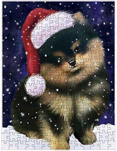 Let it Snow Christmas Holiday Pomeranians Dog Wearing Santa Hat Puzzle with Photo Tin D397