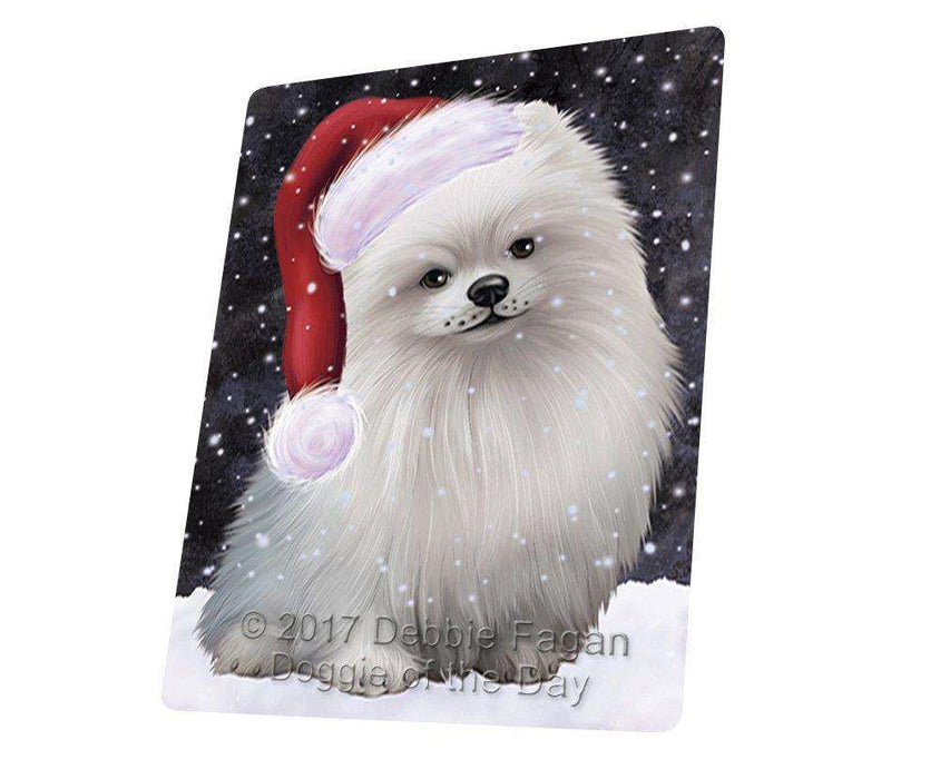 Let it Snow Christmas Holiday Pomeranians Dog Wearing Santa Hat Tempered Cutting Board