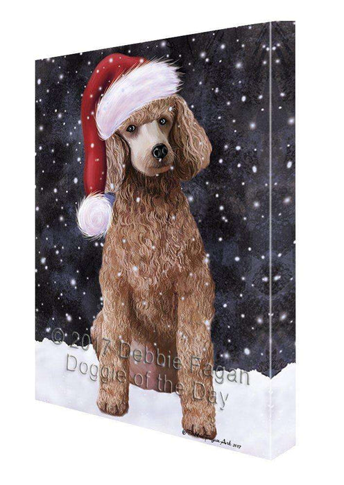 Let it Snow Christmas Holiday Poodle Apricot Dog Wearing Santa Hat Canvas Wall Art D246