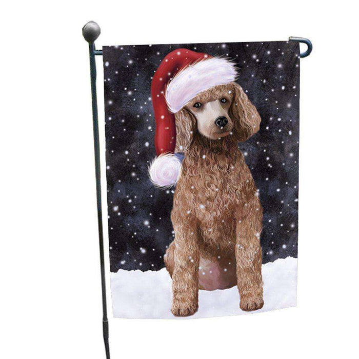 Let it Snow Christmas Holiday Poodle Apricot Dog Wearing Santa Hat Garden Flag D246