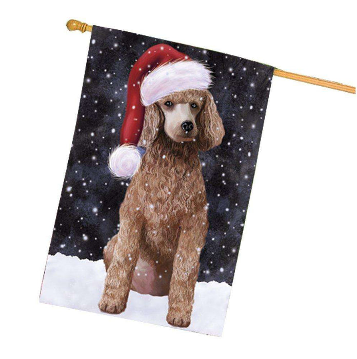 Let it Snow Christmas Holiday Poodle Apricot Dog Wearing Santa Hat House Flag