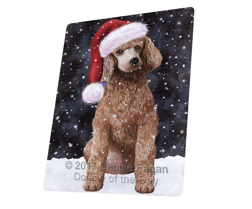 Let it Snow Christmas Holiday Poodle Apricot Dog Wearing Santa Hat Tempered Cutting Board D246