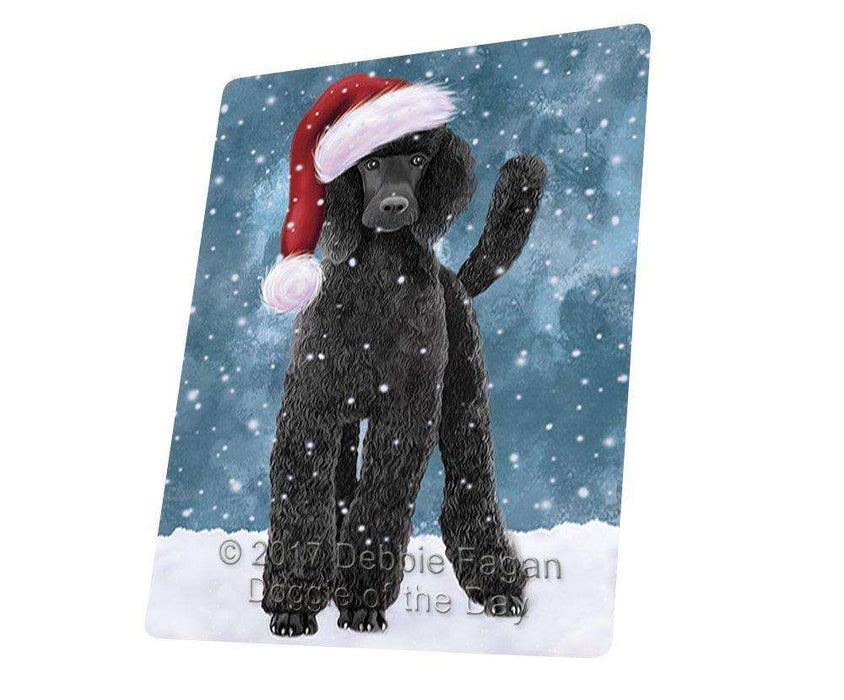 Let it Snow Christmas Holiday Poodle Black Dog Wearing Santa Hat Art Portrait Print Woven Throw Sherpa Plush Fleece Blanket D247