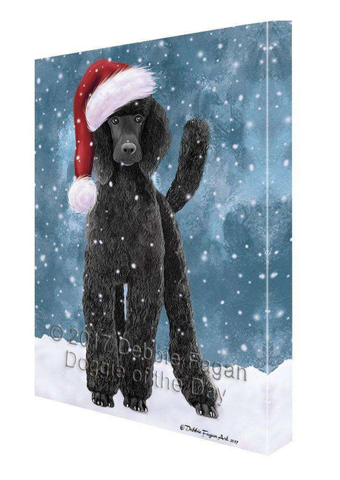 Let it Snow Christmas Holiday Poodle Black Dog Wearing Santa Hat Canvas Wall Art D247