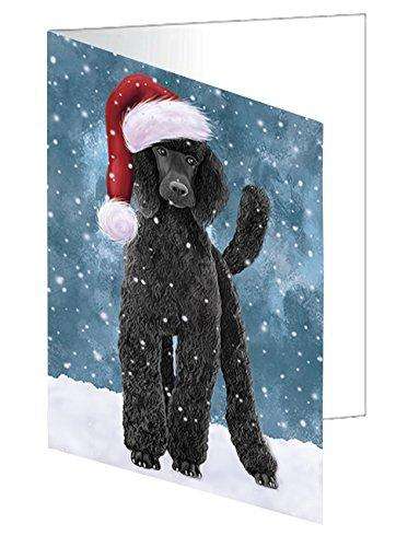 Let it Snow Christmas Holiday Poodle Black Dog Wearing Santa Hat Handmade Artwork Assorted Pets Greeting Cards and Note Cards with Envelopes for All Occasions and Holiday Seasons D438