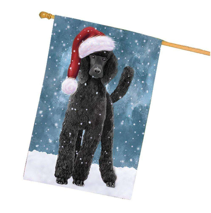 Let it Snow Christmas Holiday Poodle Black Dog Wearing Santa Hat House Flag