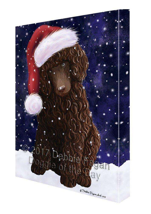 Let it Snow Christmas Holiday Poodle Brown Dog Wearing Santa Hat Canvas Wall Art D248